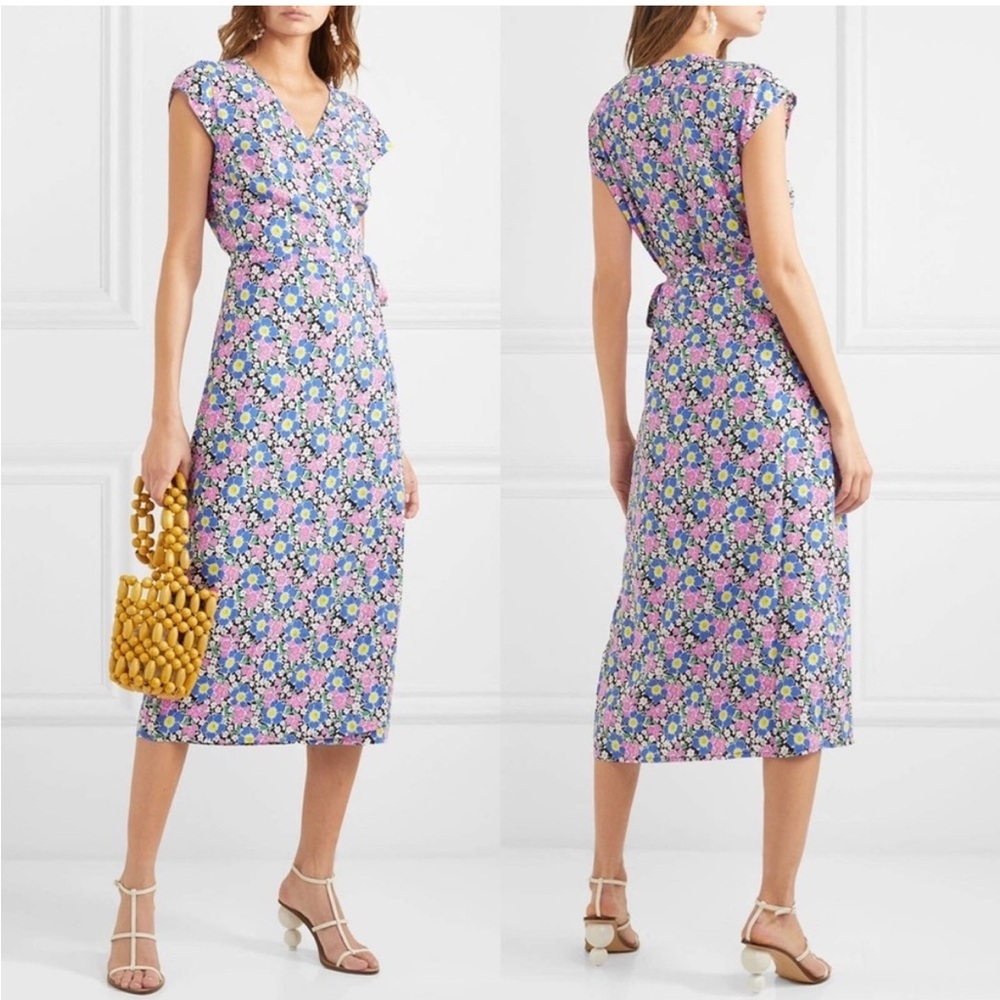 J.Crew Fabrizia Floral Print Wrap Midi Dress Blue‎ Pink XS L4133 NWT